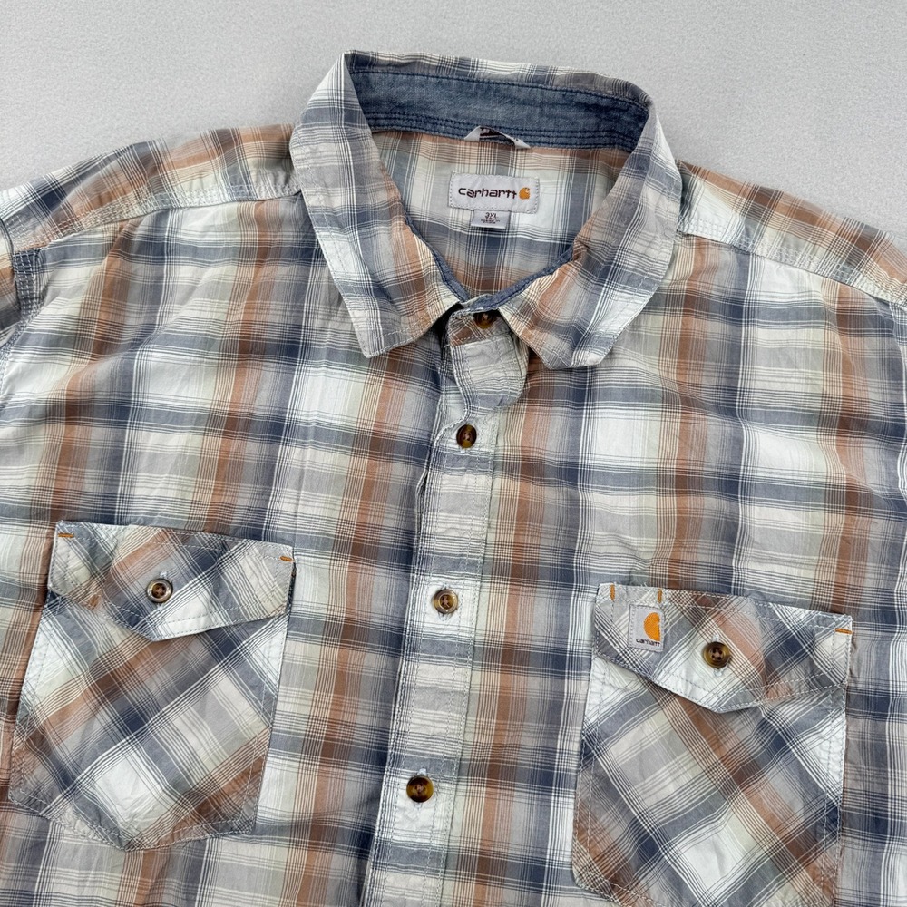 Carhartt Mens 3XLT Plaid Short Sleeve Button Down Shirt Relaxed Fit Workwear